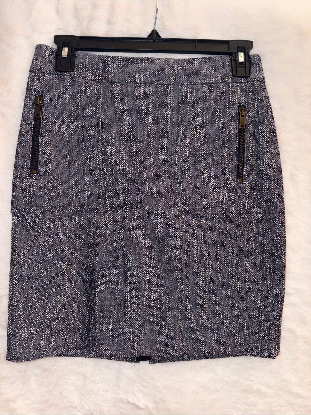 Ann Taylor Navy Tweed Pencil Skirt with Zip Detail